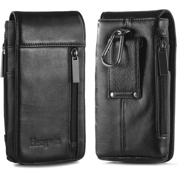 Genuine Leather Cell Phone Holster Fits for iPhone 15Pro Max 14Pro Max 13Pro Max - Picture 1 of 7